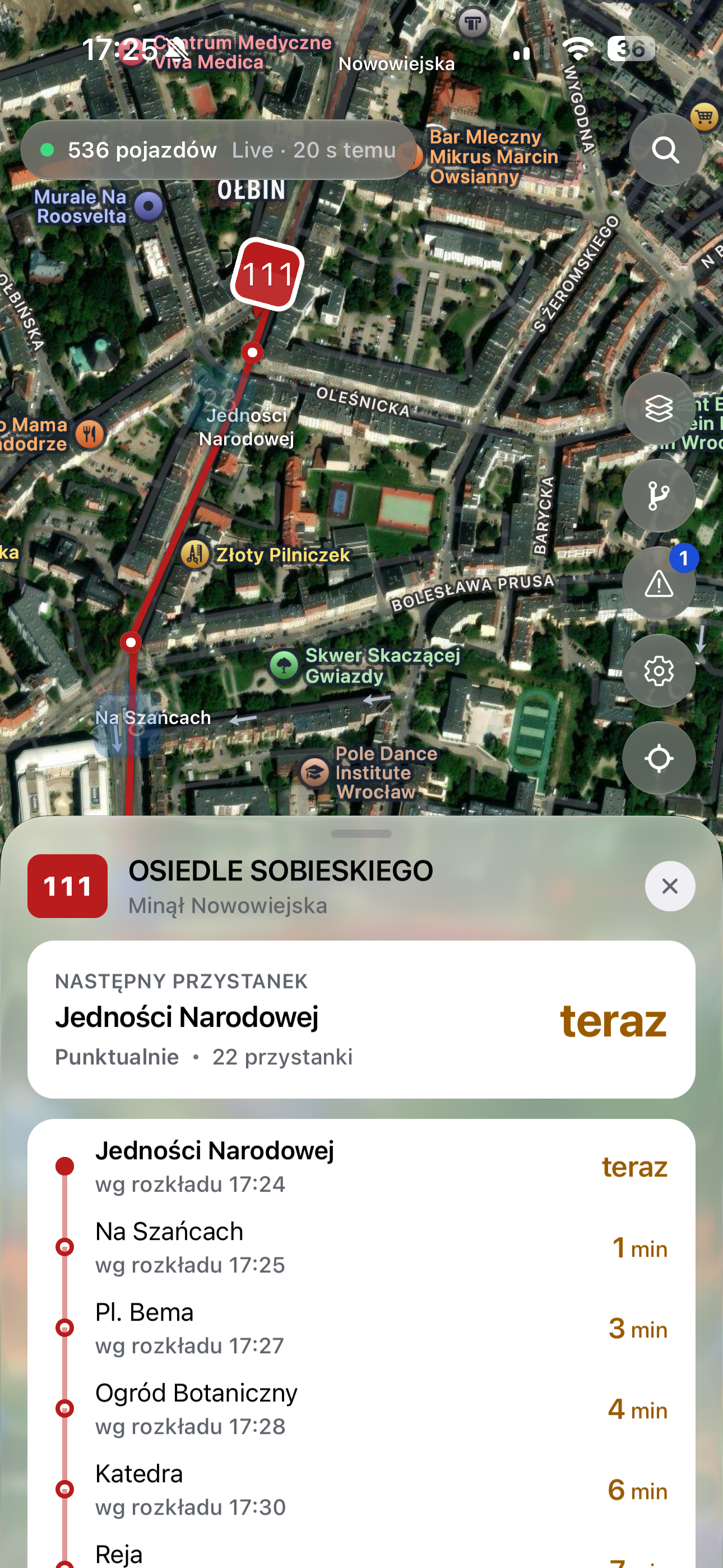 Trasa linii i najbliższe odjazdy z przystanku