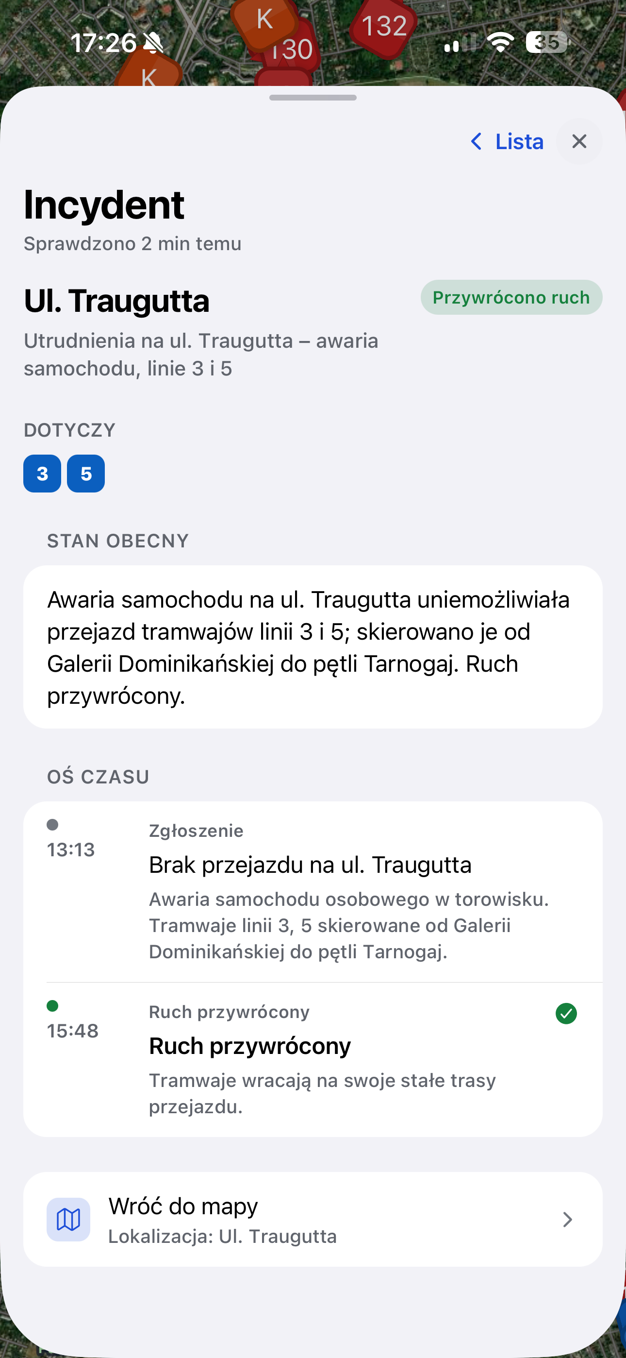 Szczegóły komunikatu o utrudnieniu
